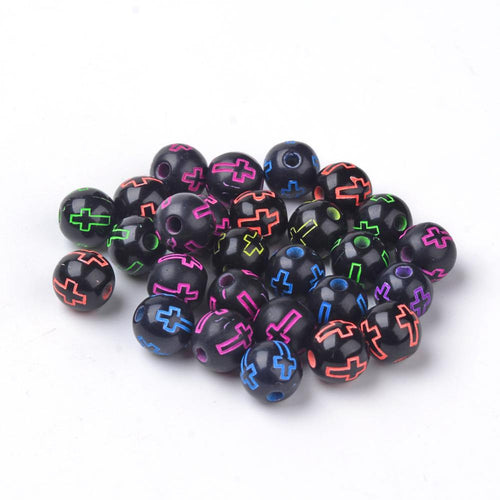 Cross Beads 8mm Acrylic Beads 8mm Beads Black Neon Beads Black Beads 8mm Black Beads Christian Cross 20 pieces