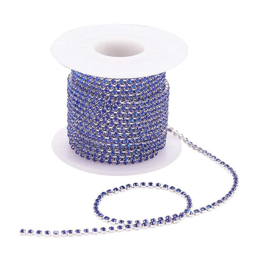 Rhinestone Chain Silver Cup Chain Blue Rhinestone Chain BULK Chain Wholesale Chain Silver Claw Chain Spool 2mm Rhinestone Chain 10 yards