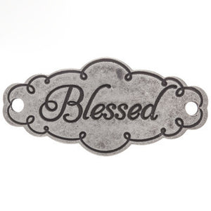 Quote Connector Pendant Word Pendant Link BLESSED Pendant Antiqued Silver Large Band PREORDER