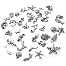 Load image into Gallery viewer, Nautical Charms Set Wine Charms Kit Antiqued Silver Ocean Charms Assorted Charms Assorted Pendants Wine Glass Charms DIY Kit 140pcs
