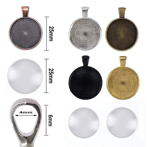 Glass Cabochons Pendant Trays Cabochon Settings Pendant Kit BULK Pendants Wholesale Pendants Pendant Making Kit 80pcs