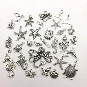 Ocean Charms Antiqued Silver Charms Nautical Charms Sea Animal Charms Ocean Pendants Assorted Charms Set 55pcs BULK