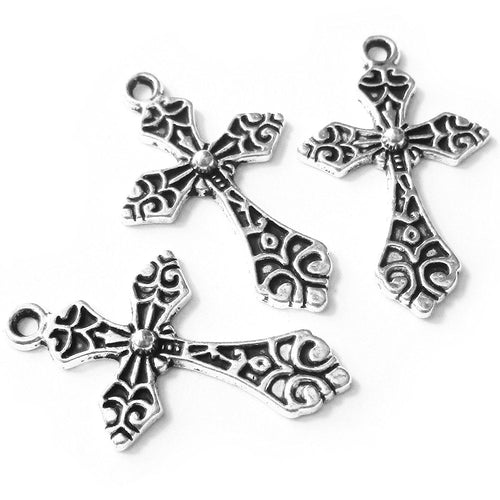 Cross Pendants Antiqued Silver Cross Charms Christian Cross Religious Charms Christian Charms Religious Pendants BULK Charms Wholesale 46pcs