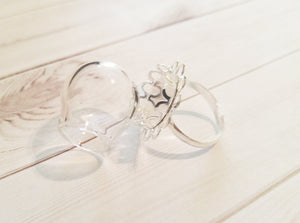 Ring Blank Adjustable Ring Blank Ring Glass Globe Ring Kit Silver Ring Glass Ring Set Glass Globe Ring DIY Ring Setting