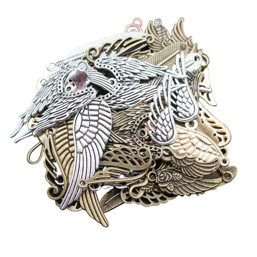 Assorted Wing Charms Wing Pendants BULK Charms Wholesale Charms Angel Wing Charms Set Mixed Charms Silver Bronze Gold Wing Charms 40pcs