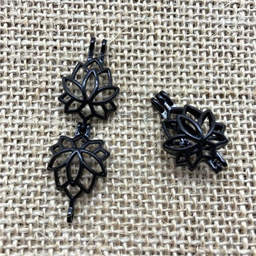 Bead Cage Charms Lotus Pendants Lotus Charms Bead Cage Pendants Black Lotus Charms Diffuser Pendants Diffuser Charms Black Pendants 10pcs