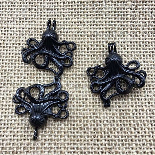 Bead Cage Charms Octopus Pendants Octopus Charms Bead Cage Pendants Octopus Lockets Diffuser Pendants Diffuser Charms Black Pendants 10pcs