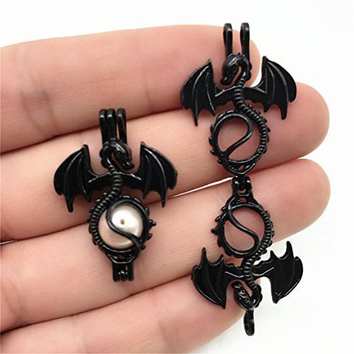 Bead Cage Charms Dragon Pendants Dragon Charms Bead Cage Pendants Dragon Lockets Diffuser Pendants Diffuser Charms Black Pendants 10pcs