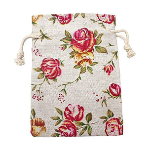 Burlap Gift Bags Burlap Bags Drawstring Bags Floral Burlap Bags Favor Bags Rose Gift Bags 5.2" BULK 24pcs