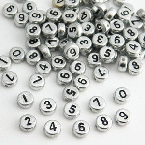 Number Beads Acrylic Beads Assorted Beads Mix Silver Number Beads Bulk Beads Wholesale Beads 500 pieces 7mm Random