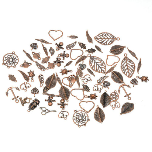 Copper Charms Set Assorted Charms Copper Pendants Jewelry Making Supplies BULK Charms Wholesale Charms Copper Findings 70pcs