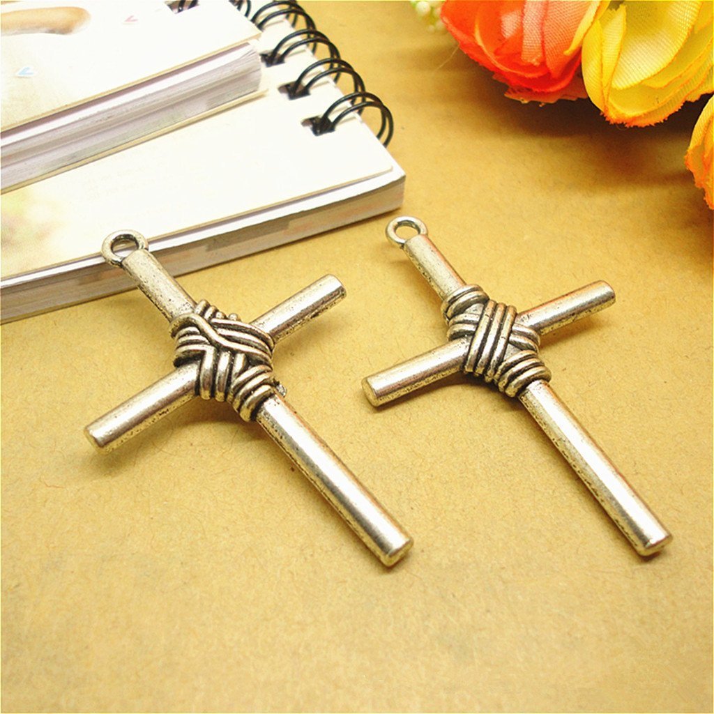 Large Cross Pendants Antiqued Silver Cross Charms Vintage Style Focal Pendants Religious Charms Christian Charms 1.57