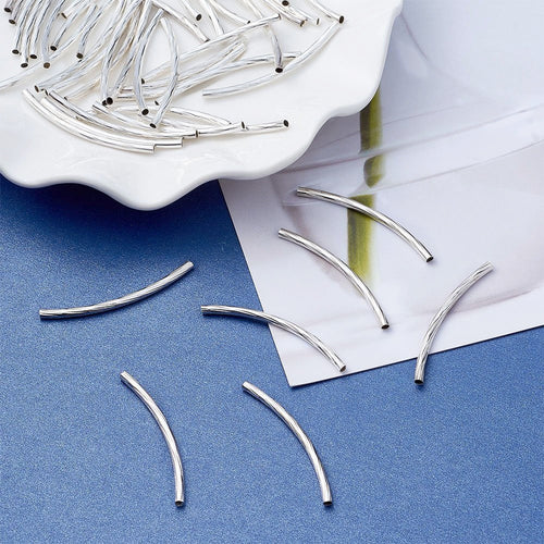 Tube Beads Silver Beads Long Beads Skinny Beads Brass Beads Brass Tube Beads Silver Tube Beads Wholesale Beads Metal Beads 200pcs 35mm