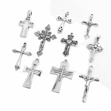 Load image into Gallery viewer, Cross Charms Cross Pendants Antiqued Silver Cross Charms Assorted Cross Charms Silver Cross Pendants Religious Charms Christian BULK 25pcs