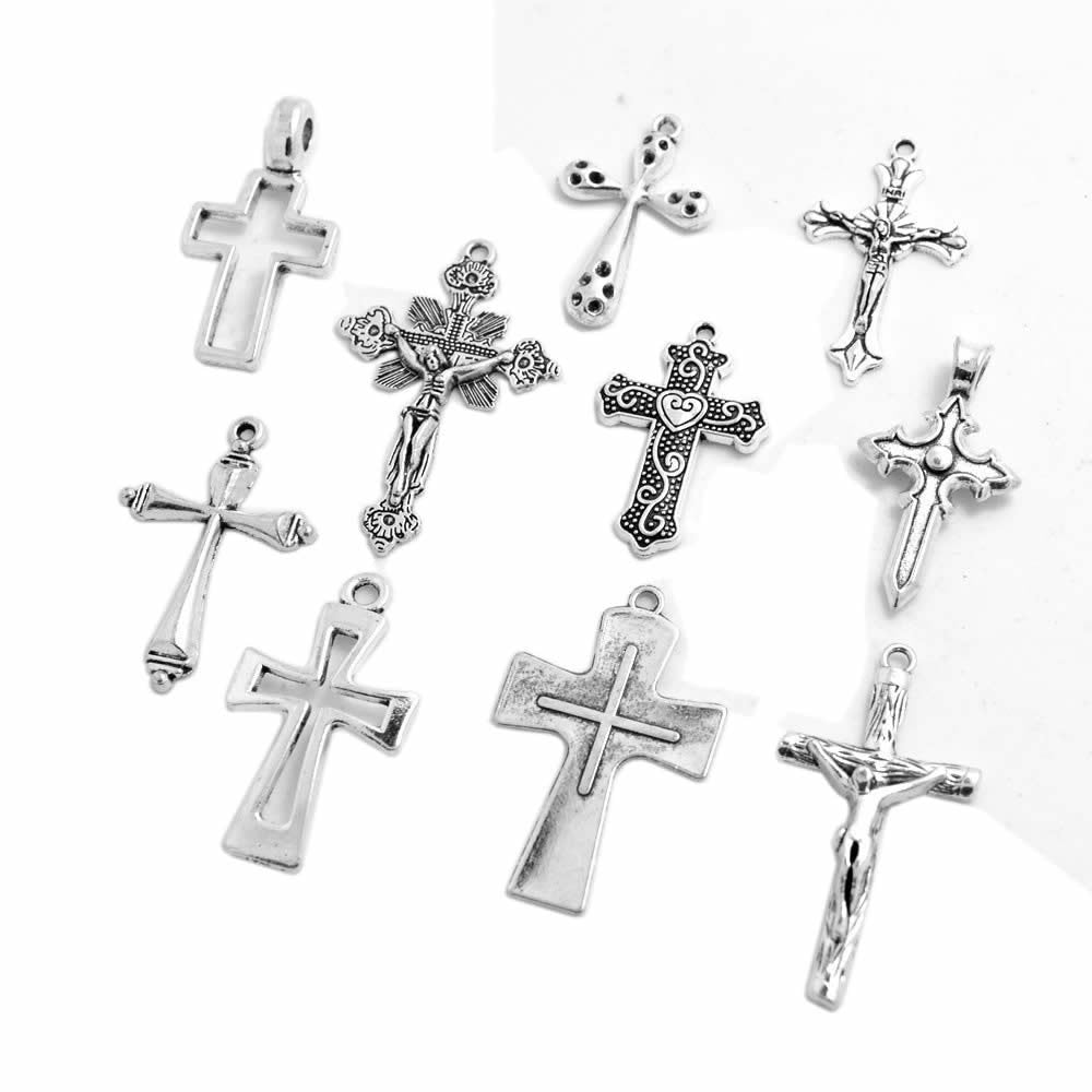 Cross Charms Cross Pendants Antiqued Silver Cross Charms Assorted Cross Charms Silver Cross Pendants Religious Charms Christian BULK 25pcs