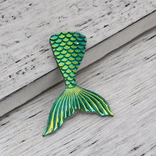 Load image into Gallery viewer, Mermaid Tail Cabochon Fairy Tale Cabochon Mermaid Scale Flat Back Cabochon Flatback Embellishment Resin Cabochon Green Gold AB 40mm