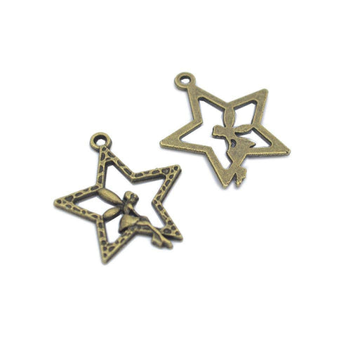 Fairy Charms Fairy Pendants Silver Fairy Charm Antiqued Bronze Fairy Tale Charms Fairy on a Star BULK Charms Wholesale Charms 50 pieces