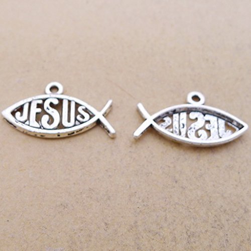 Jesus Charms Jesus Fish Charms Jesus Pendants Ichthus Charms Religious Charms Antiqued Silver Charms Set Christian Charms BULK Charms 100pcs