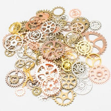 Load image into Gallery viewer, Bulk Gears Steampunk Gear Charms Gear Pendants Assorted Gears Cogs Steampunk Supplies Bronze Silver Gold Rose Gold Copper 70 pieces