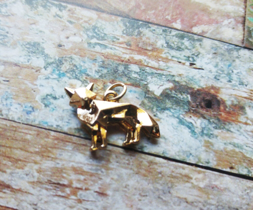 Gold Fox Charm Origami Charm Animal Charm Fox Pendant Charm with Ring Origami Pendant Gold Charm