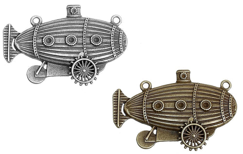 Submarine Charms Blimp Charms Steampunk Charms Steampunk Blimps Silver Bronze Charms Bronze Pendants Connector Pendants 4pcs