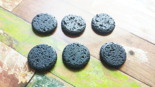 Lava Stone Discs Diffuser Discs Flat Lava Stone Cabochons Diffuser Pendant Discs Disc Cabochons Lava Discs Black Lava Stone 6pcs 3/4