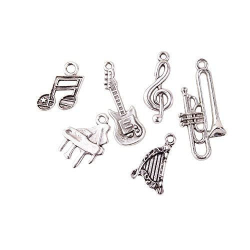 Music Charms Music Pendants Instrument Charms Band Charms Guitar Charm Antiqued Silver Charms Set Themed Charms Trombone Charm Harp Charm 30