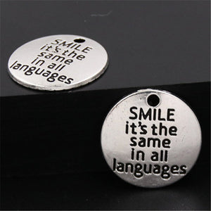 Quote Pendants Antiqued Silver Quote Charms Word Charms Smile Charms Quote Charms Circle Charms Smile Quote Charms 20pcs 20mm