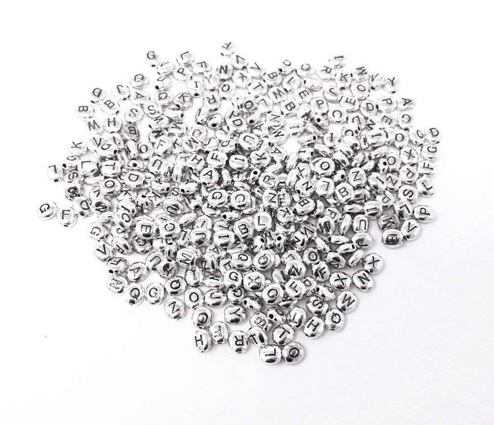 Letter Beads Alphabet Beads Silver Letter Beads Silver Alphabet Beads Metal Beads Wholesale Beads Bulk Beads 300 pieces 6mm