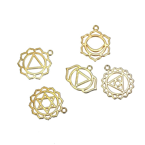 Gold Chakra Charms Energy Charms Indian Energy Charms Chakra Pendants Gold Chakra Pendants Gold Charms BULK Charms 21pcs