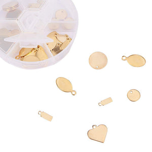 Stainless Steel Charms Set Gold Steel Charms Engraving Blanks Metal Stamping Blanks Gold Blank Charms Assorted Pendants Wholesale Charms 72p