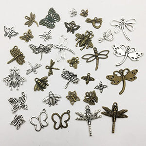 Insect Charms Set Butterfly Charms Dragonfly Pendants Bee Charms Antiqued Silver Charms Bronze Charms Assorted Charms Set Spring Theme 70pcs