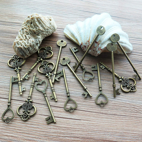 Bulk Skeleton Keys Key Pendants Steampunk Keys Mixed Metal Keys Assorted Keys Bronze Big Keys Heart Keys 15pcs 84-95mm