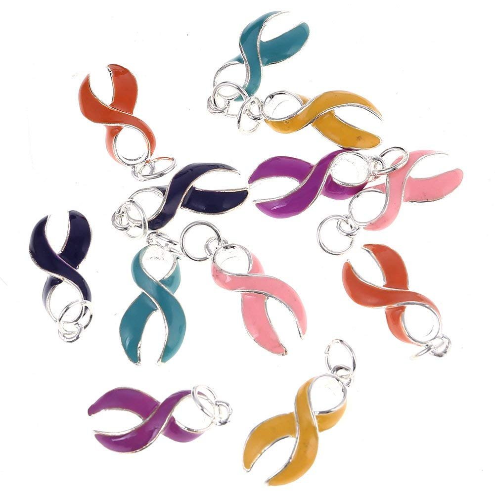 Awareness Ribbon Charms Ribbon Pendants Cancer Awareness Enamel Charms Ribbon Charms Silver Ribbon Charms Fundraising 12 pieces