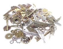 Load image into Gallery viewer, Steampunk Pendants Set Assorted Charms Lot Steampunk Charms Skeleton Keys Gears Cogs Wing Pendants Themed Charms Steampunk Supplies 135pcs