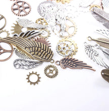 Load image into Gallery viewer, Steampunk Pendants Set Assorted Charms Lot Steampunk Charms Skeleton Keys Gears Cogs Wing Pendants Themed Charms Steampunk Supplies 135pcs