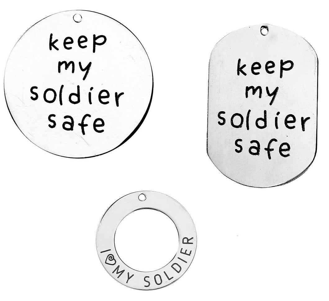 Soldier Quote Charms Quote Pendants Stainless Steel Charms Dog Tag Pendant I Love My Soldier Assorted Charms Set Steel Pendants Steel Tags