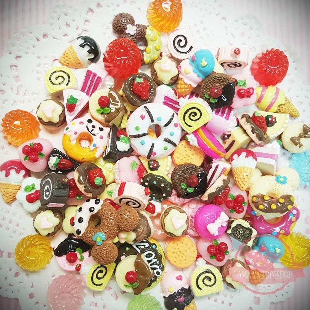 Resin Food Cabochons Kawaii Flatbacks Food Flatbacks Flat Back Cabochons Kawaii Findings Assorted Cabochons Flat Backs BULK Cabochons 40pcs