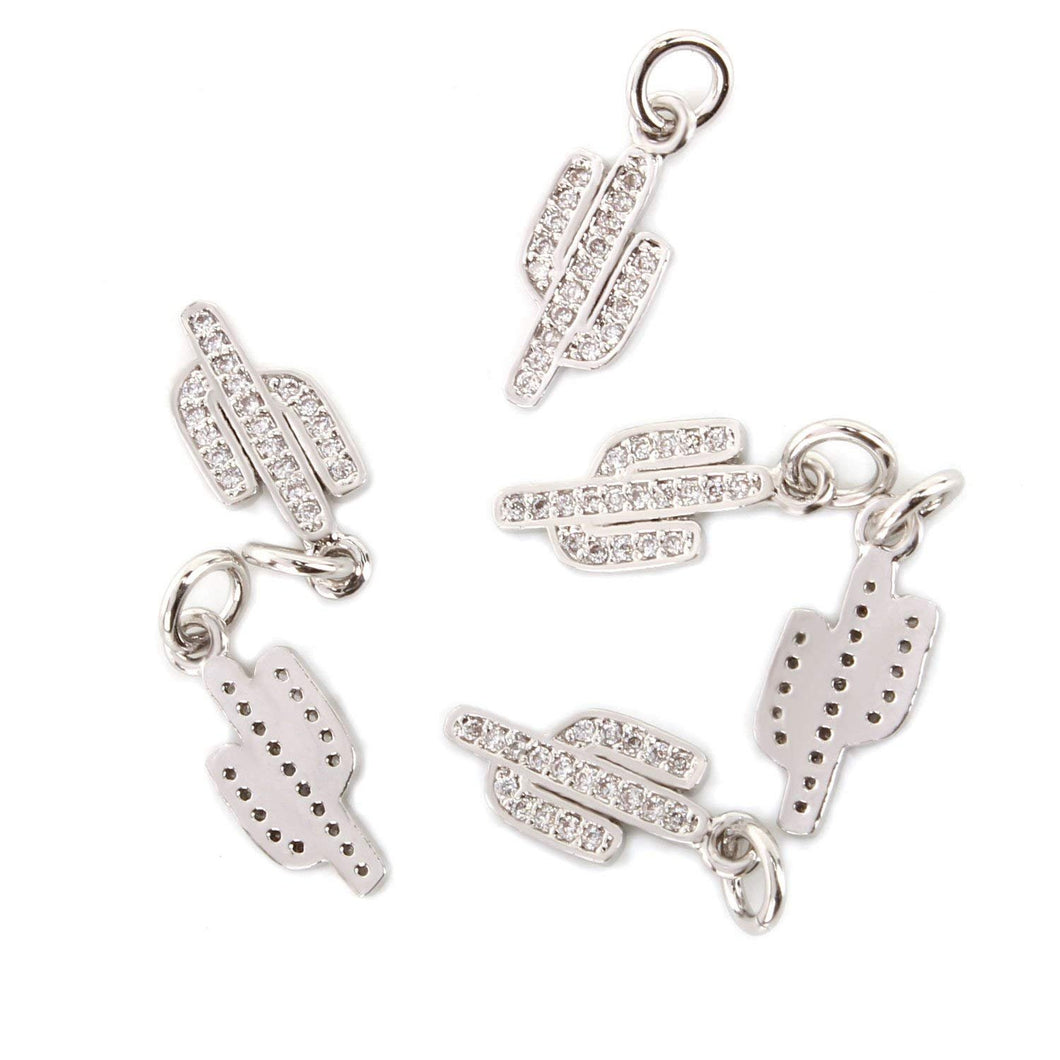 Cactus Charms Rhinestone Cactus Pendants Natural Zircon Charms with Rings Silver Plated Copper Charms Set Western Charms 6pcs