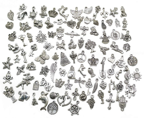 Bulk Charms Pendants Antiqued Silver Assorted Charms Pendants Grab Bag Large Lot Wholesale Charms Mixed Charms Set 100pcs