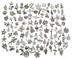 Bulk Charms Pendants Antiqued Silver Assorted Charms Pendants Grab Bag Large Lot Wholesale Charms Mixed Charms Set 100pcs