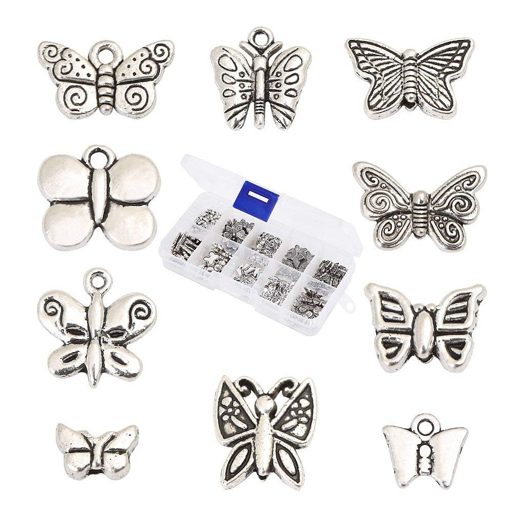 Butterfly Charms Antiqued Silver Butterfly Pendants BULK Charms Wholesale Charms Set Assorted Charms Garden Charms 100 pieces + Storage