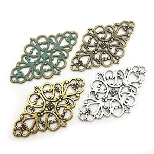 Stampings Vintage Filigree Findings Large Blanks Filigree Blanks Rhombus Connector Pendants Assorted Charms Gold Bronze Silver Patina 40pcs