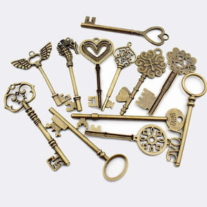 Big Skeleton Keys Antiqued Bronze Key Pendants Steampunk Keys Bulk Key Charms Wholesale Keys 12 pieces Large Keys 2.4" to 4"