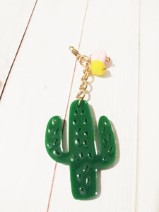 Cactus Pendant Clip on Charm Dangle Charm Clip Dark Green Cactus Charm Pom Pom Pendants Long Chain Pendant 3 5/8"