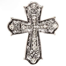 Load image into Gallery viewer, Rhinestone Cross Pendant Silver Cross Pendant Crystal Cross Charm Large Cross Clear Rhinestone Focal Pendant 54mm