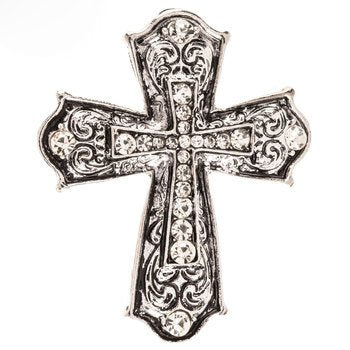 Rhinestone Cross Pendant Silver Cross Pendant Crystal Cross Charm Large Cross Clear Rhinestone Focal Pendant 54mm