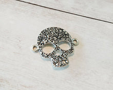 Load image into Gallery viewer, Skull Pendant Connector Antiqued Silver Skull Pendant Sugar Skull Charm Calavera Pendant Skull Link Pendant