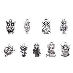 Owl Charms Owl Pendants Antiqued Silver Charms Nature Charms Bird Charms Silver Owl Charms Assorted Charm Set BULK 50pcs