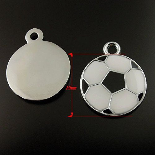 Soccer Ball Charms Silver Enamel Charms Soccer Charms Sports Charms BULK Charms 19mm 20pcs